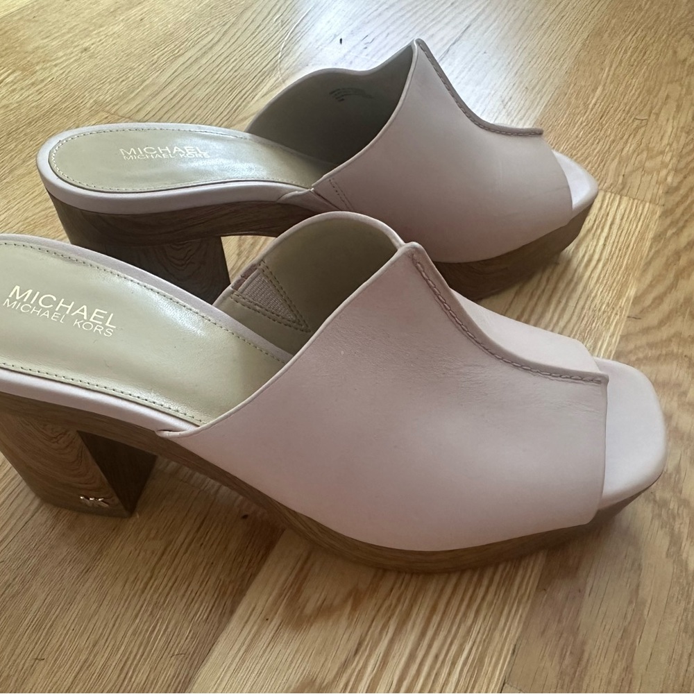 Michael Kors Blush Pink Mules with Wooden Heel